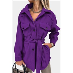 Purple Lapel Button-Down Coat with Chest Pockets