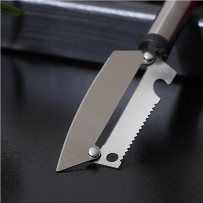 Шинковка, нож для нарезки, открывалка Доляна «Помощник», 3 в 1, 19,5 см (лезвие 9,8 см), цвет серебряный, чёрный