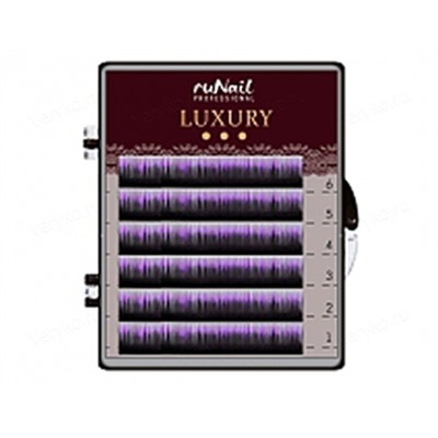 RuNail, Ресницы для наращивания Luxury, Ø 0,1 мм, Mix C, (№10,12,14), цвет: черно-фиолетовый,  6 линий
