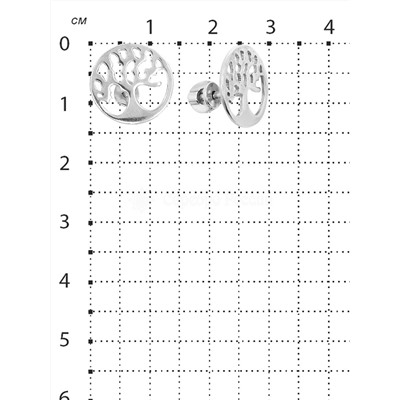 Серьги-пусеты Древо жизни из серебра родированные