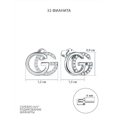 Серьги-пусеты из серебра с фианитами родированные - GG 4-579р200