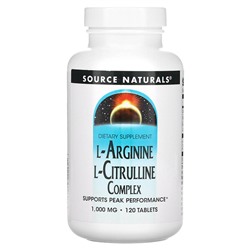 Source Naturals L-Arginine L-Citrulline Complex, 1,000 mg, 120 Tablets
