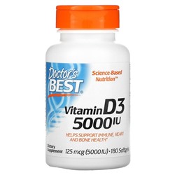 Doctor's Best Vitamin D3, 125 mcg (5,000 IU), 180 Softgels