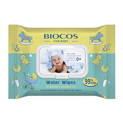 BioCos. Влажные салфетки детские Water Wipes 80 шт. с клапаном Т 0858