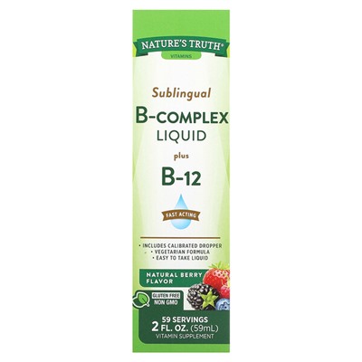 Nature's Truth Vitamins, Sublingual B-Complex Liquid Plus B-12, Natural Berry, 2 fl oz (59 ml)