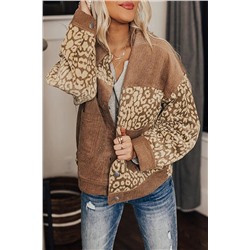 Brown Leopard Print Corduroy Long Sleeve Jacket