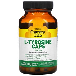 Country Life L-Tyrosine Caps, 500 mg, 100 Vegetarian Capsules