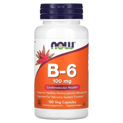 NOW Foods B-6, 100 mg, 100 Veg Capsules