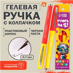 Ручка гелевая черная паста «1 сентября: Учись на 5!», 2 шт.