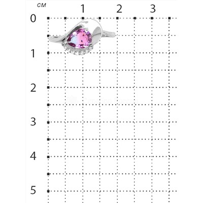 Кольцо из серебра с плавленым кварцем цвета розово-синий турмалин и фианитами родированное