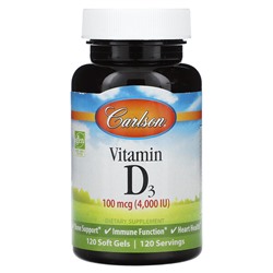 Carlson Vitamin D3, 100 mcg (4,000 IU), 120 Soft Gels