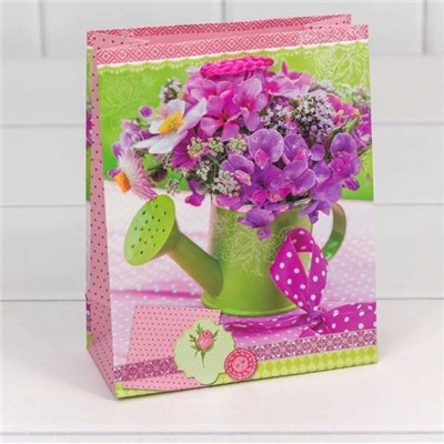 Пакет ламинированный подарочный бумажный матовый 20*30*10 см Цветы 44056