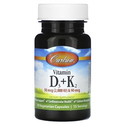 Carlson Vitamin D3 + K2, 30 Vegetarian Capsules