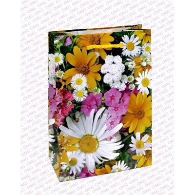 Пакет ламинированный подарочный бумажный 14*20*7 см Цветы 44658