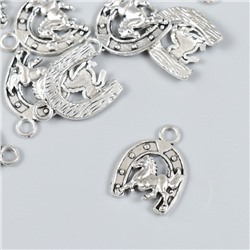 Декор металл для творчества "Подкова и лошадь" серебро 388 2,2х1,7 см