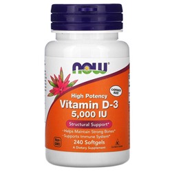 NOW Foods Vitamin D-3, 125 mcg (5,000 IU), 240 Softgels