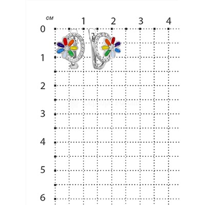 Серьги детские из родированного серебра с эмалью и фианитами - Семицветики