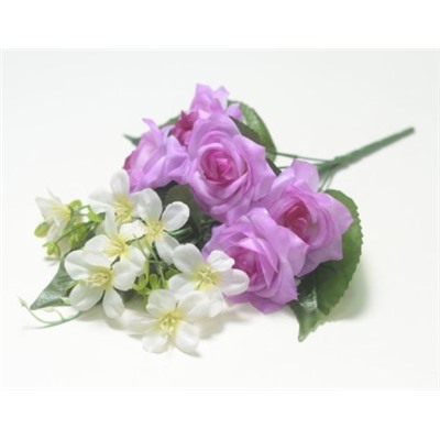 Искусственные цветы, Ветка в букете роза веер 5 голов + 3 ветки (1010237)
