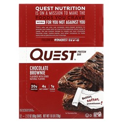 Quest Nutrition Protein Bar, Chocolate Brownie, 12 Bars, 2.12 oz (60 g) Each