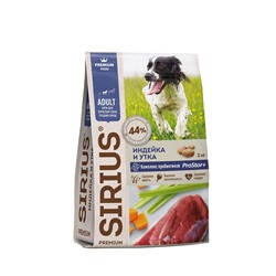 Сириус Сухой корм для собак средних пород Индейка и утка с овощами 2кг АГ