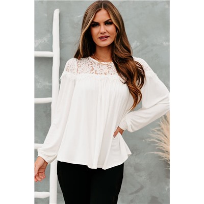 White Lace Detail Long Sleeve Top