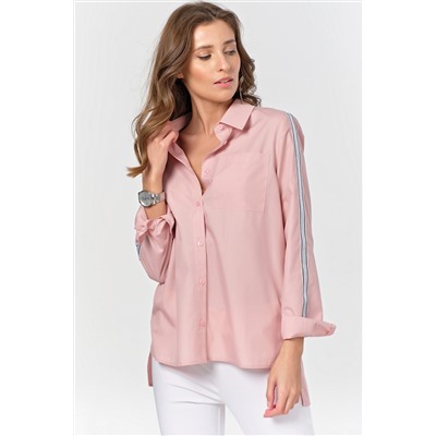 Рубашка прямая с лампасами из хлопка розовая