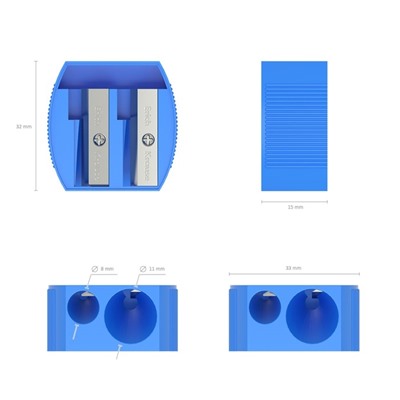 Точилка 2 отверстия ErichKrause Multi, отверстия диаметром 8 мм и 11 мм, в блистере, микс