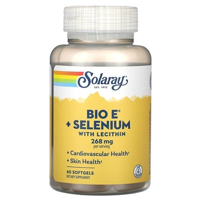 Solaray Bio E + Selenium with Lecithin, 134 mg, 60 Softgels
