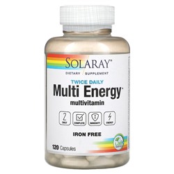 Solaray Twice Daily, Multi Energy Multivitamin, Iron Free, 120 Capsules