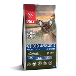 БЛИЦ Holistic корм ADULT CAT CHICKEN & FISH низкозерновой для кошек Курица&Рыба 0,4 кг АГ