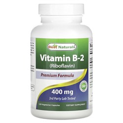 Best Naturals Vitamin B-2 (Riboflavin), 400 mg, 120 Vegetarian Capsules
