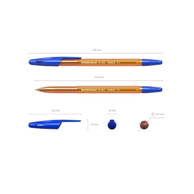 Ручка шариковая ErichKrause R-301 Amber Stick, узел 1.0 мм, чернила синие, длина линии письма 1000 метров