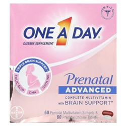 One-A-Day Prenatal Advanced, Complete Multivitamin with Brain Support, 60 Prenatal Multivitamin Softgels & 60 Prenatal Choline Tablets