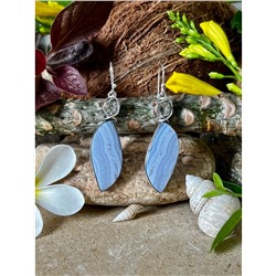 Серебряные серьги с Голубым Кружевным Агатом, 12.82 г; Silver earrings with Blue Lace Agate, 12.82 g