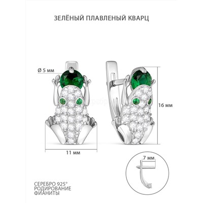 Серьги из серебра с пл.зелёным кварцем и фианитами родированные - Лягушки