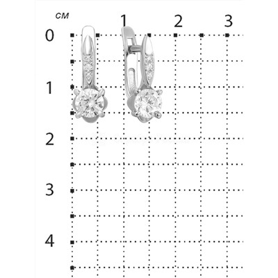 Серьги из серебра с фианитами родированные