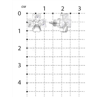 Серьги-пусеты из серебра с фианитами родированные - Сердечки