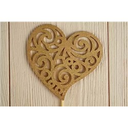 Топпер деревянный Сердце с вензелями (10*30 см) Золото 152473