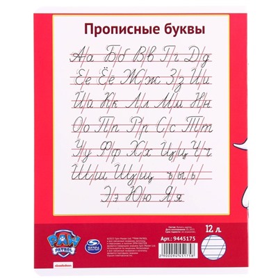 Тетрадь в косую линейку 12 листов, 5 видов МИКС, обложка мелованный картон, Щенячий патруль