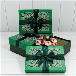 Набор подарочных коробок 3 в 1 прямоугольник 28*21*11 см С узором зеленый 442046