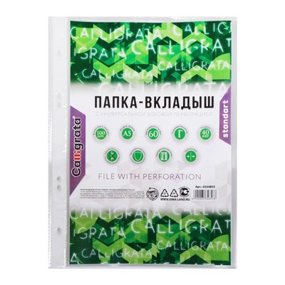 Файл-вкладыш А5, 40 мкм, Calligrata, глянцевый, вертикальный, 100 штук