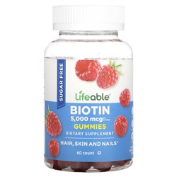 Lifeable Biotin, Sugar Free, Natural Raspberry, 2,500 mcg, 60 Gummies