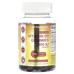 Vitamatic Sugar Free Vitamin D3 Gummies, Natural Blackberry, 5,000 IU (125 mcg), 120 Gummies