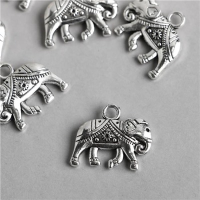 Декор металл для творчества "Слон в красивой попоне" серебро 7728 1,6х2 см