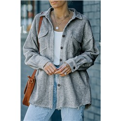 Gray Textured Button Down Shirt Jacket with Pockets