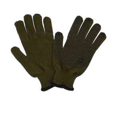 Перчатки, х/б, вязка 10 класс, 5 нитей, 3-слойные, размер 10, с ПВХ протектором, зелёные, «Олива»