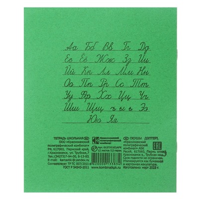 Комплект тетрадей из 10 штук, 12 листов в линию КПК "Зелёная обложка", блок офсет, белизна 90-95%