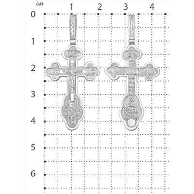 Крест из серебра родированный - 4,3 см