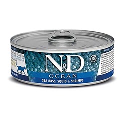 Фармина  N&D Cat Ocean Консервы сибас, кальмар и креветки, 80г АГ