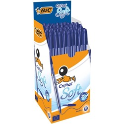 Ручка шариковая, чернила синие, BIC Cristal Soft, узел 1.2 мм, мягкое экономичное широкое письмо, прозрачный тонированный корпус